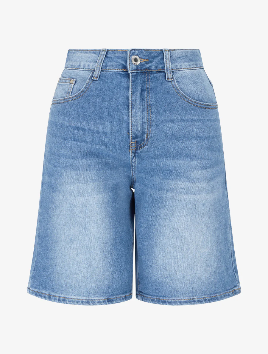Bermuda en jean délavé coupe droite - Bleu