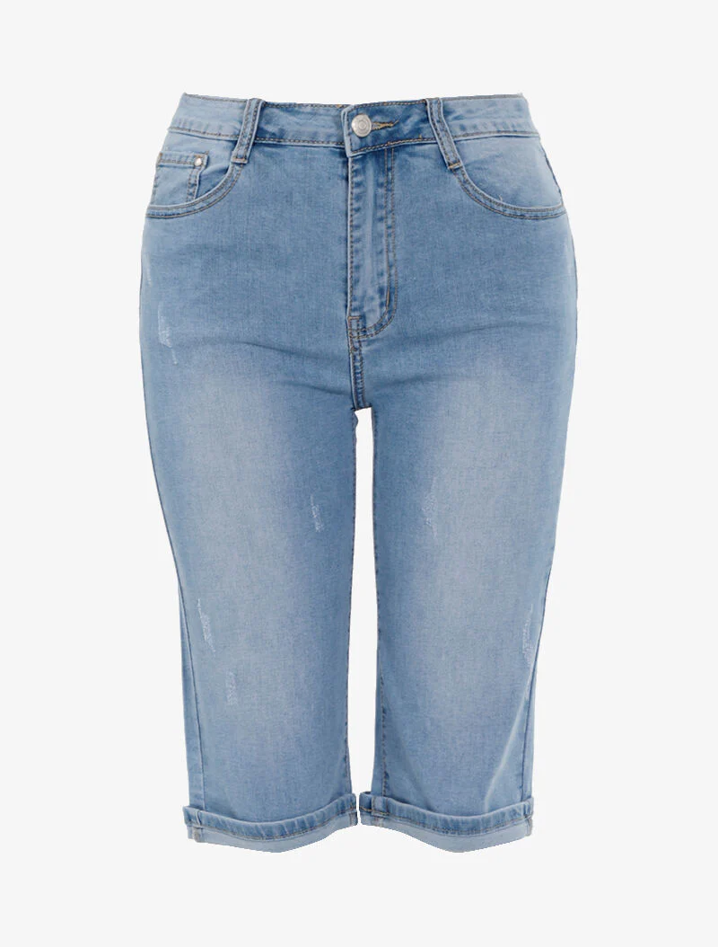 Bermuda éraflé coupe droite - denim - bleu denim