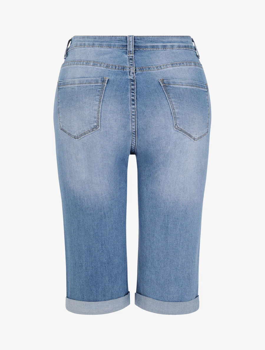 Bermuda grande taille en jean à bords retroussés - Bleu clair - Image 2