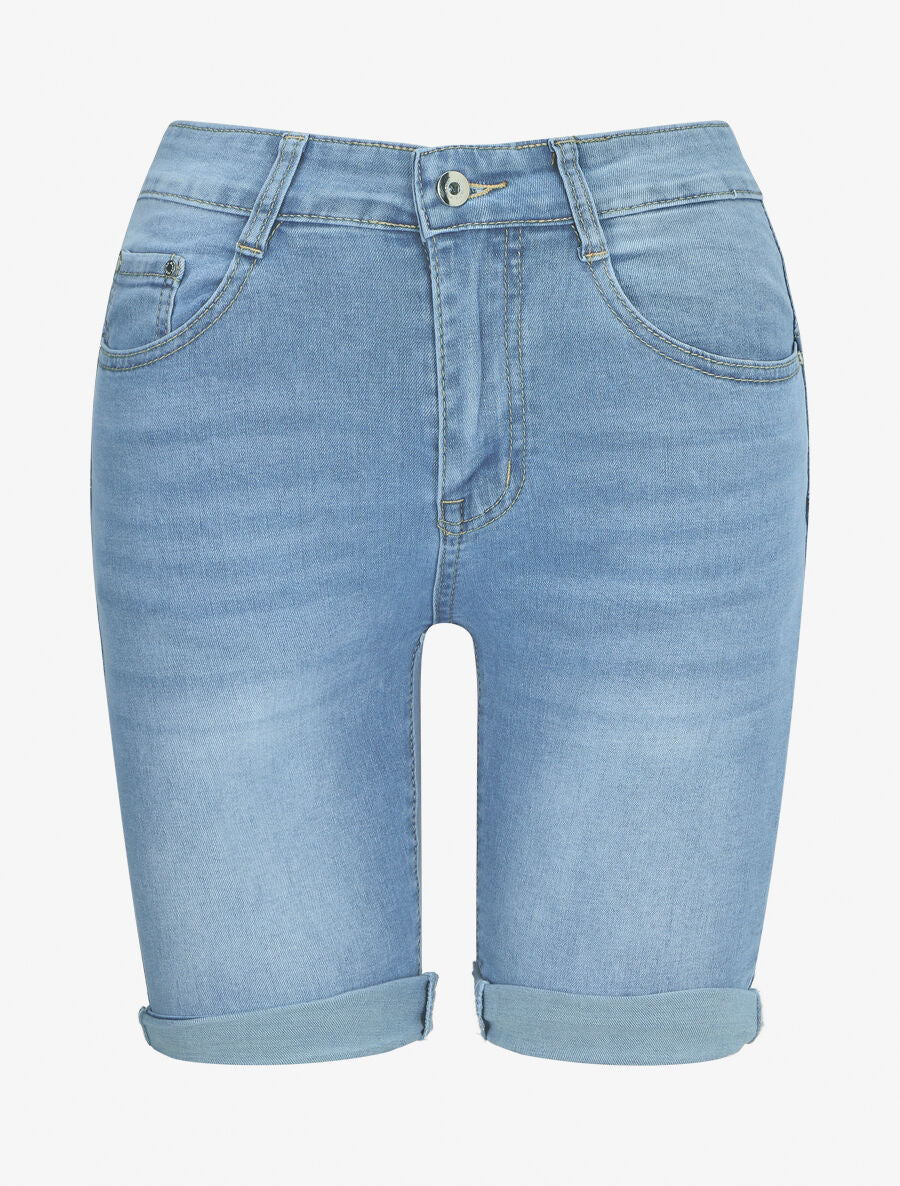 Bermuda push up à ourlets - Bleu denim