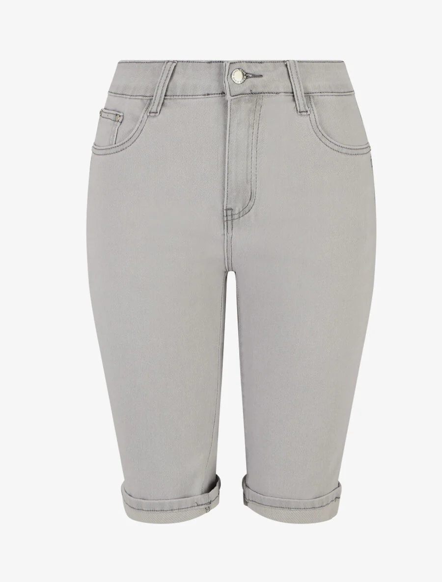 Bermuda push up à revers coupe droite - Gris