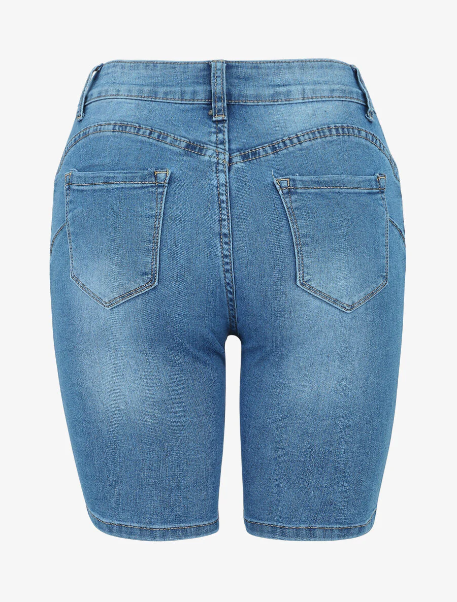 Bermuda push up coupe droite - Bleu denim - Image 3