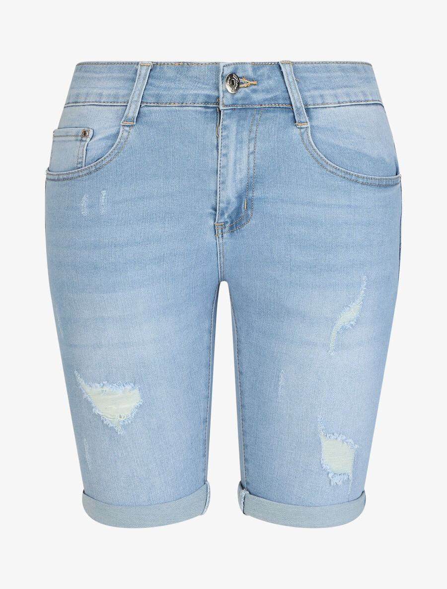 Bermuda push up déchiré coupe moulante - Bleu