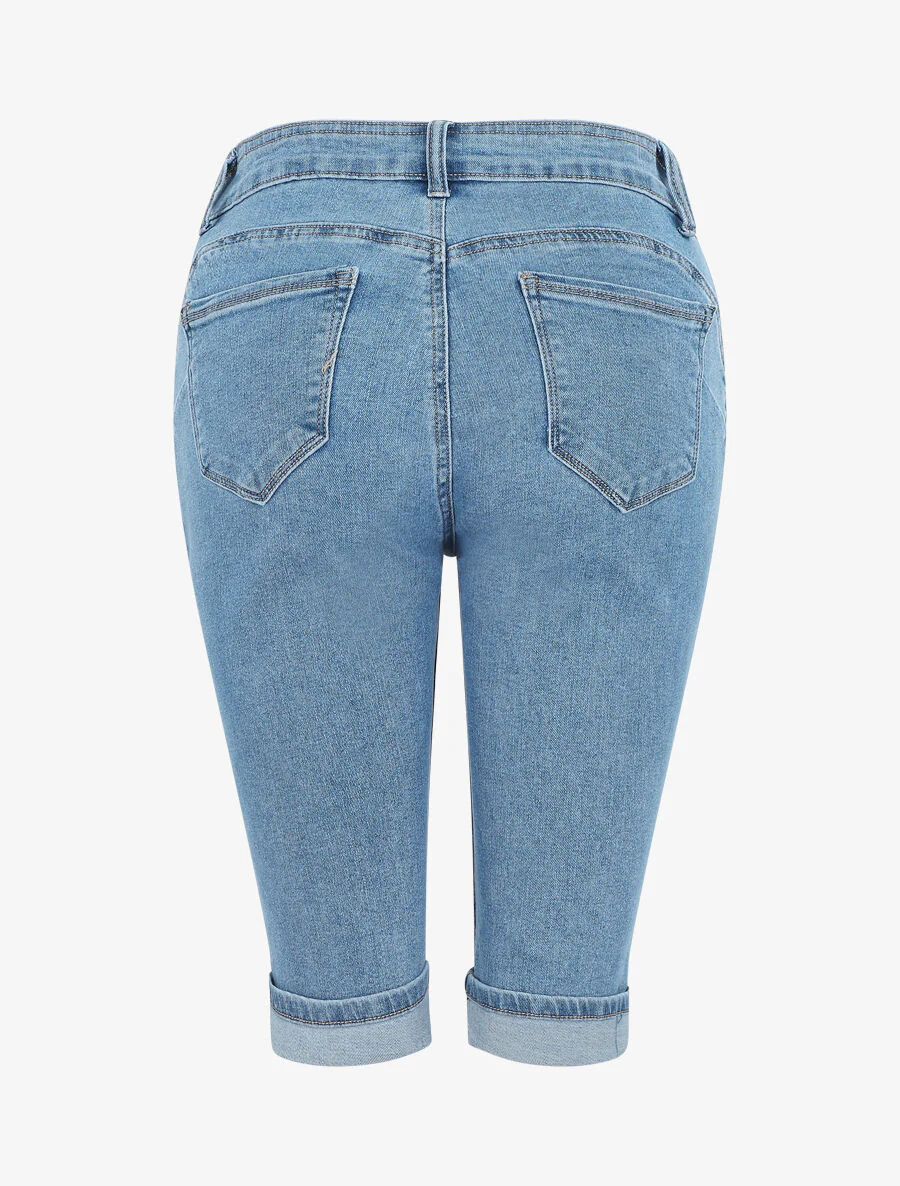 Bermuda push up en jean à ourlets - Bleu - Image 2