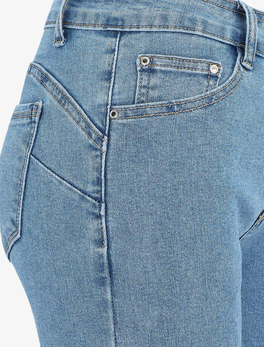 Bermuda push up en jean à ourlets - Bleu - Image 3