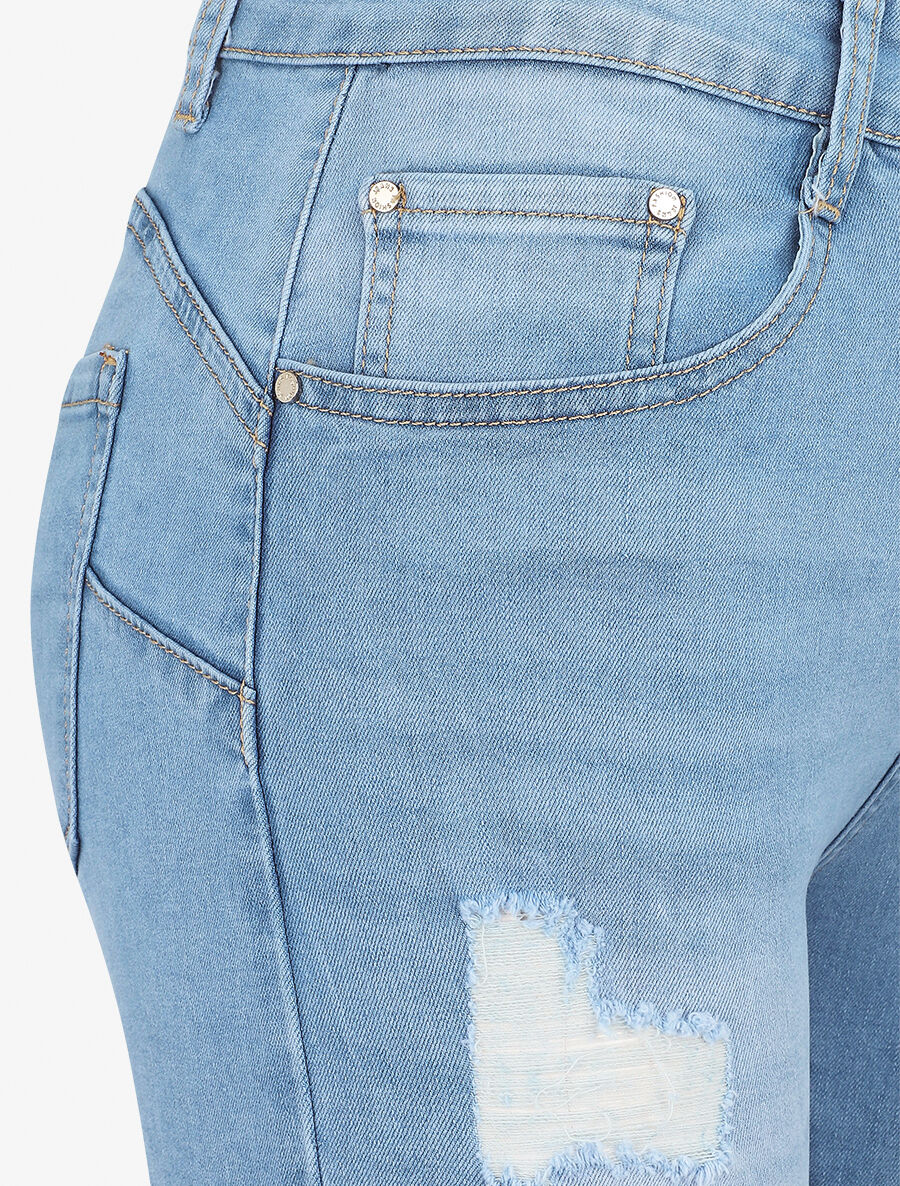 Bermuda push up en jean déchiré - Bleu clair - Image 3