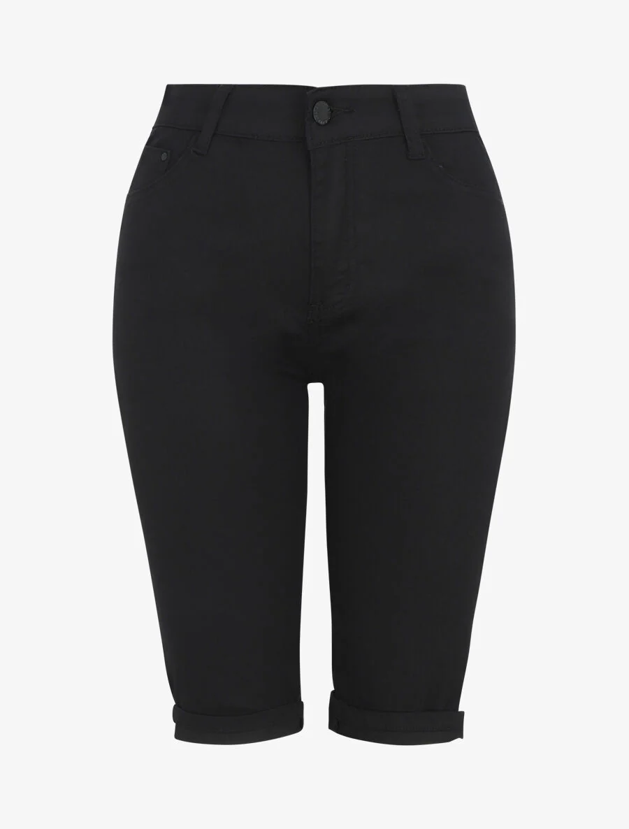 Bermuda push up uni à ourlets - Noir
