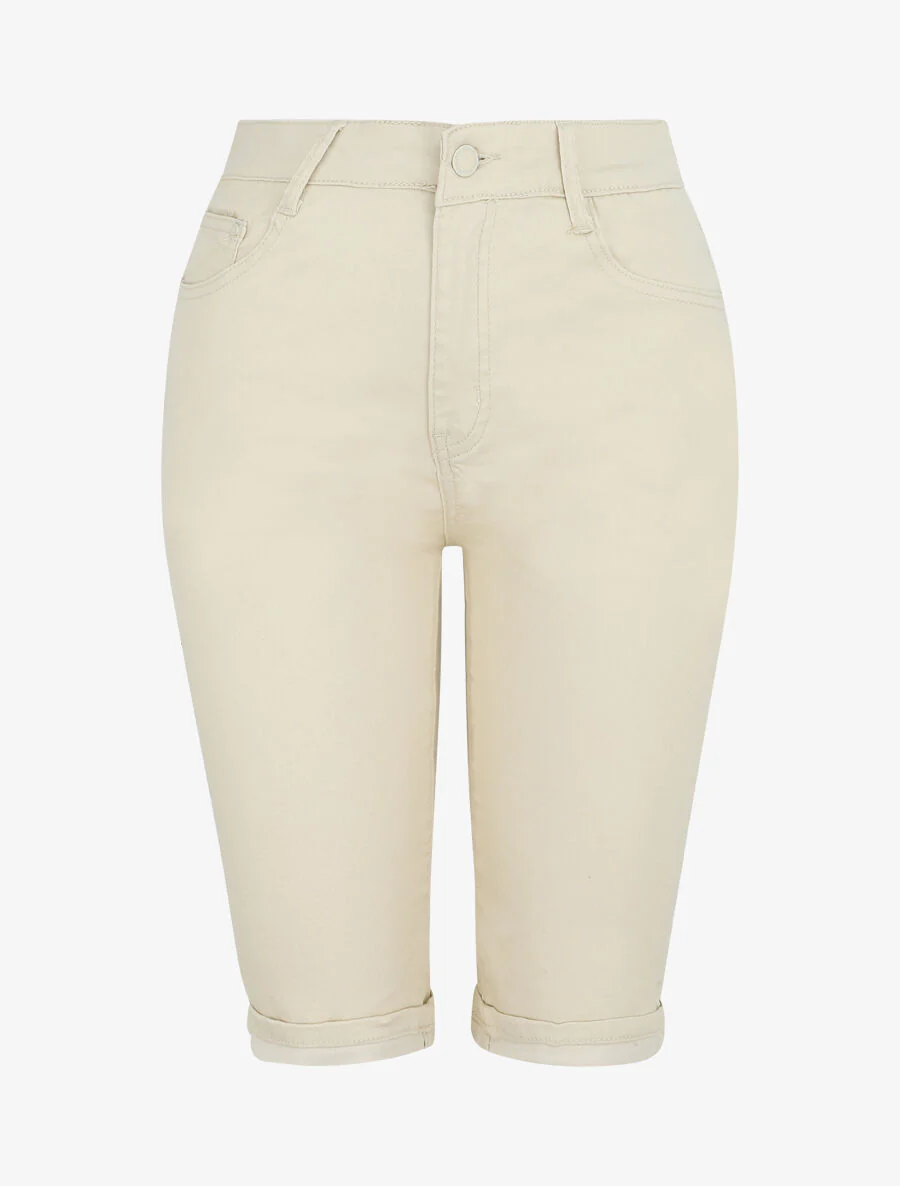 Bermuda push up uni à ourlets - Beige