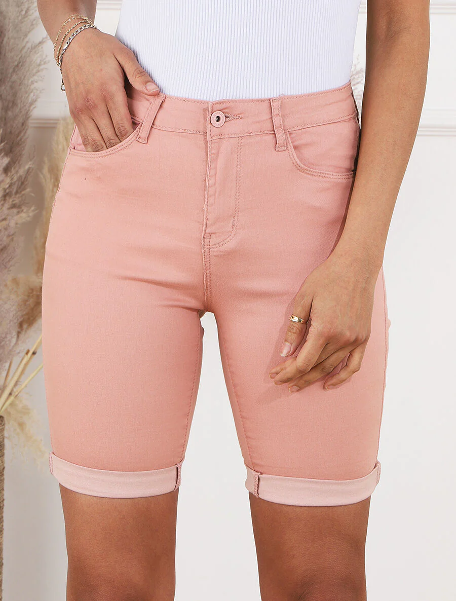 Bermuda push up uni coupe droite - Rose - Image 4
