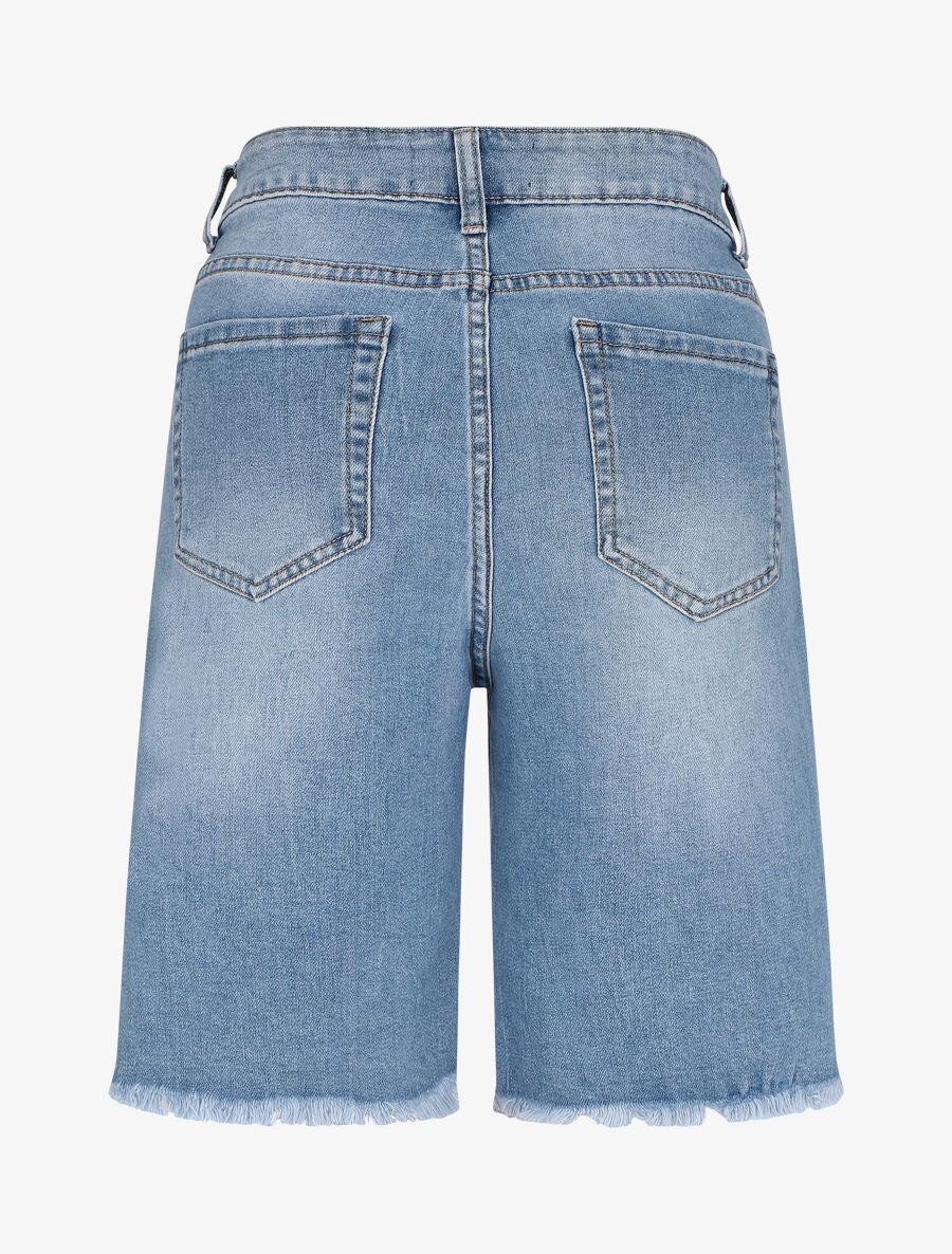 Bermuda uni à bord effilochés - Bleu denim - Image 2