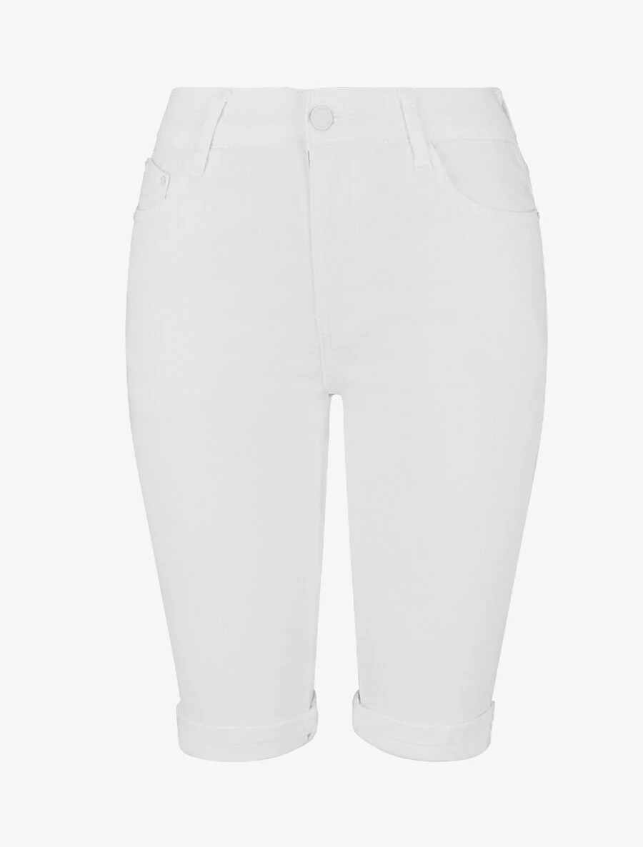 Bermuda uni push up à revers coupe droite - Blanc