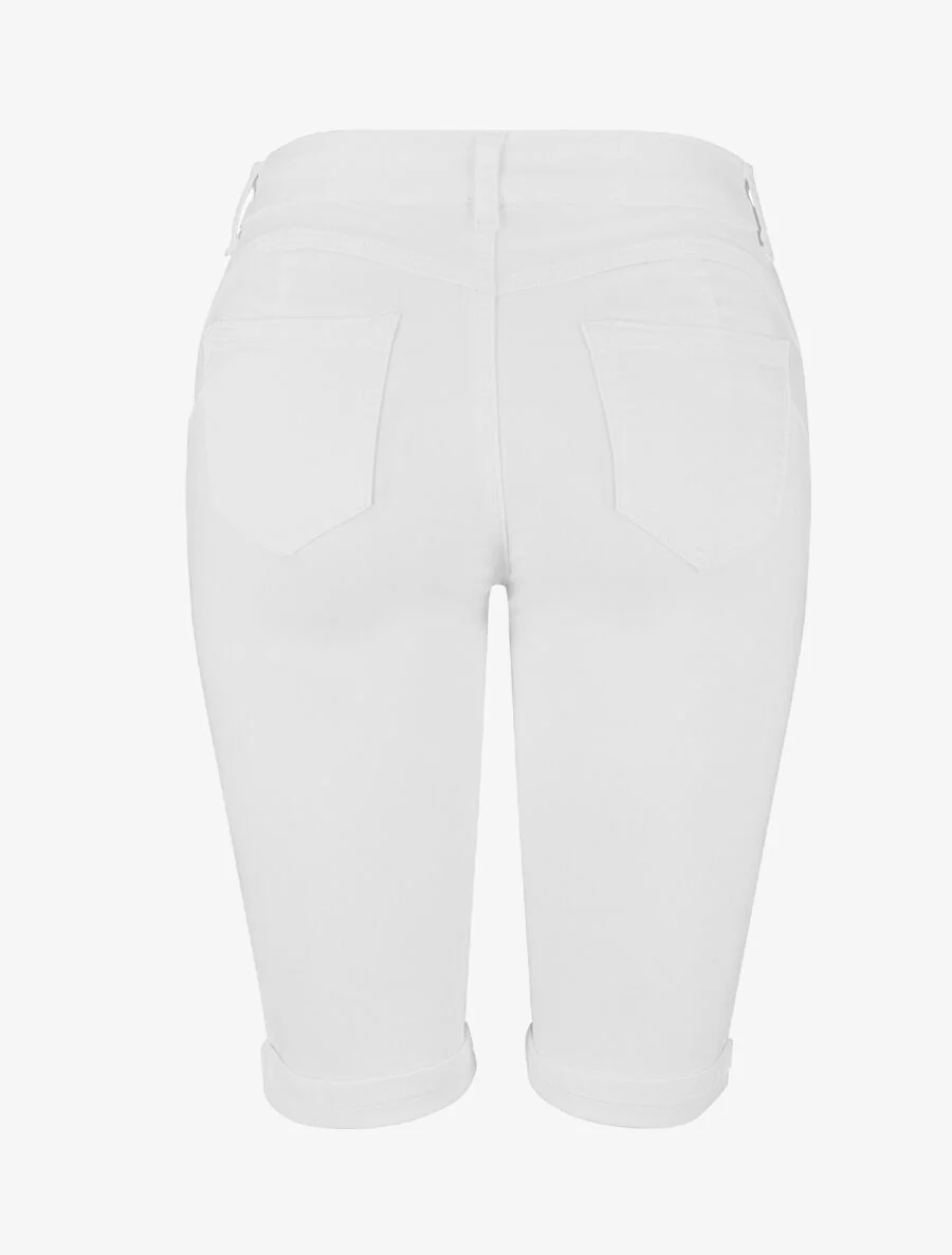 Bermuda uni push up à revers coupe droite - Blanc - Image 2