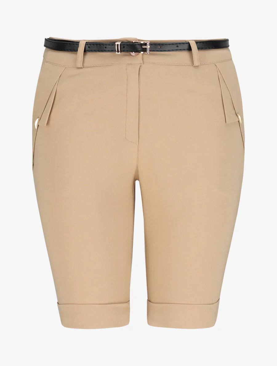 Bermuda uni taille haute - Camel