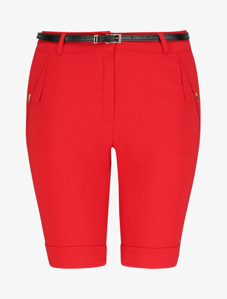 Bermuda uni taille haute - Rouge