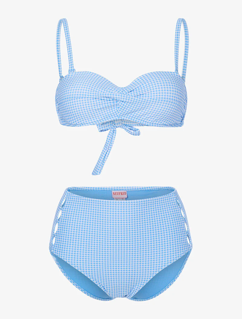 Bikini 50's à petits carreaux - bleu ciel