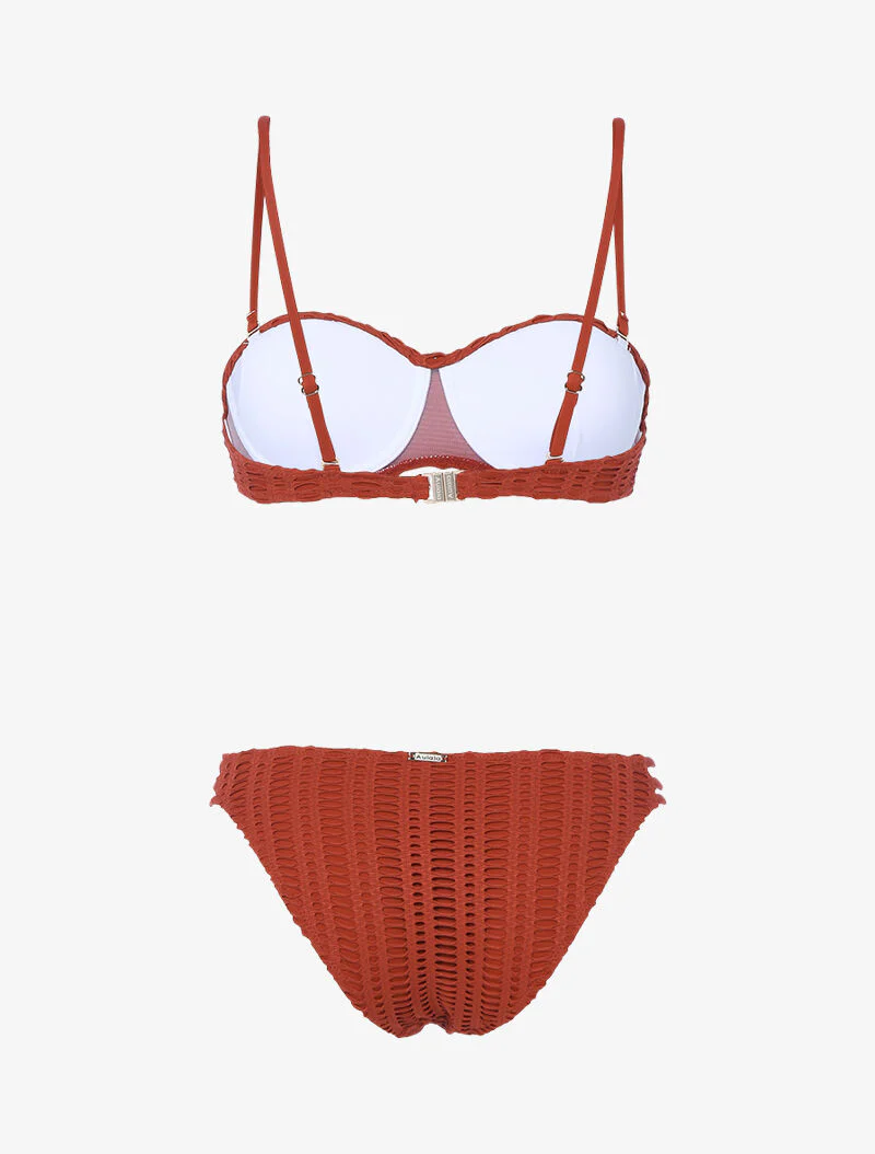 Bikini à balconnet à doublure ajourée graphique - rouge brique - Image 2