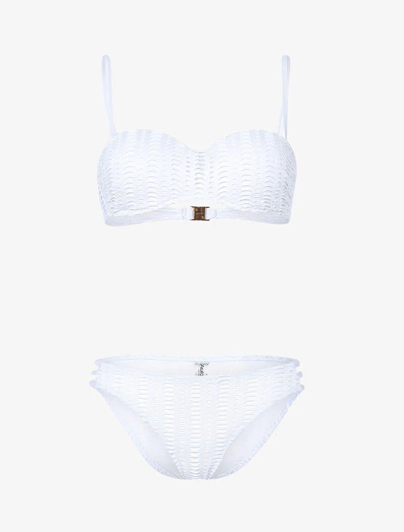 Bikini à balconnet à doublure ajourée graphique - blanc