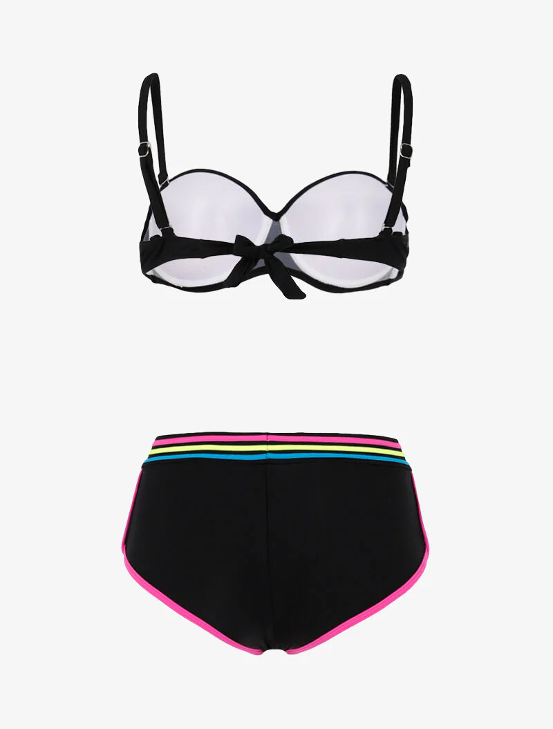 Bikini à bandes colorées - noir - Image 2