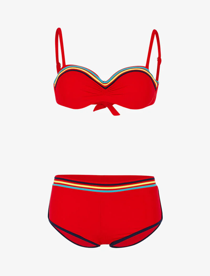 Bikini à bandes colorées - rouge
