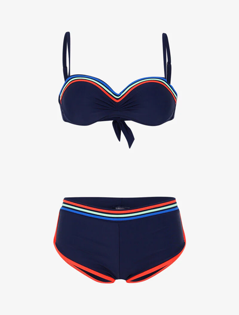 Bikini à bandes colorées - marine