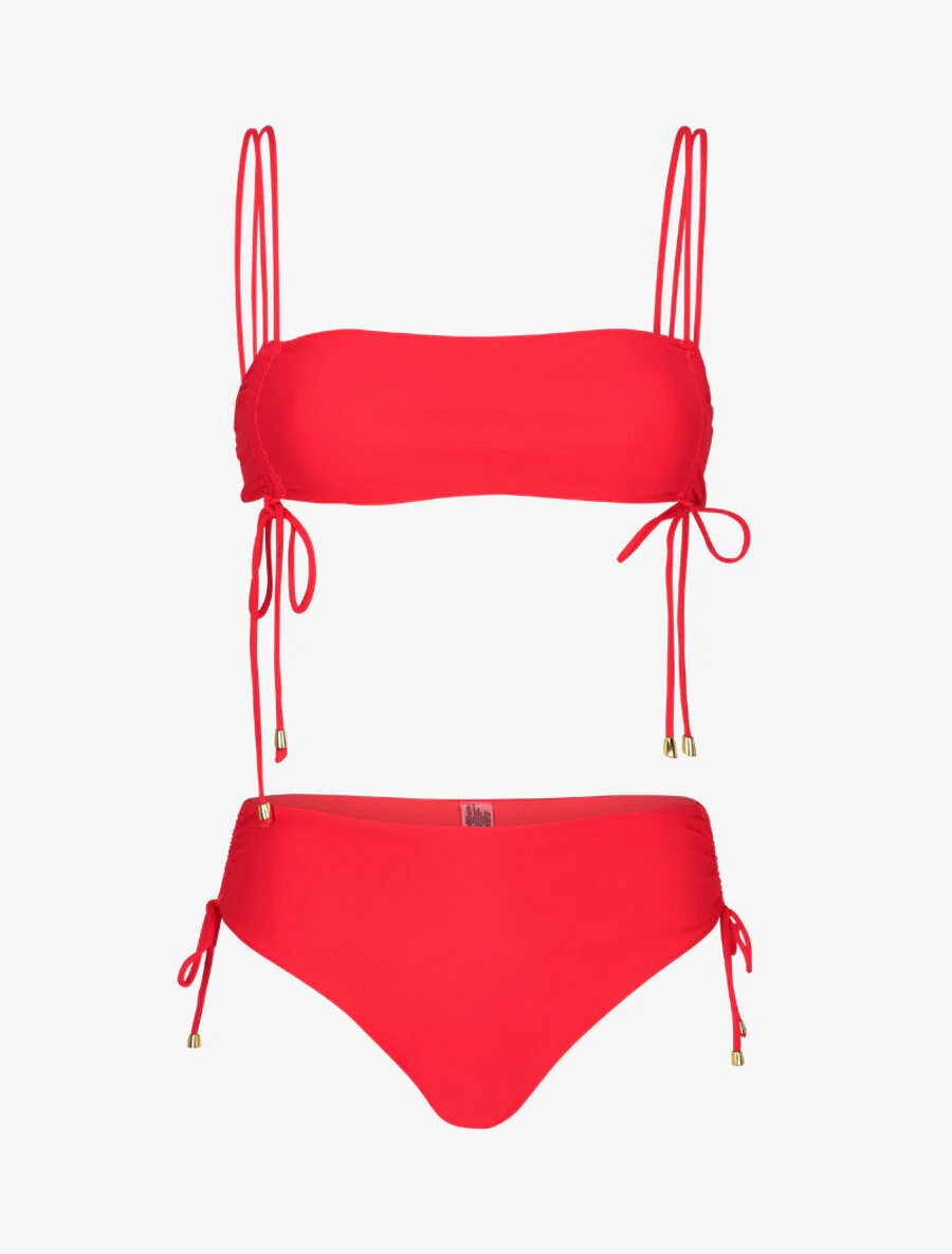 Bikini à brassière à jeu de liens - Corail