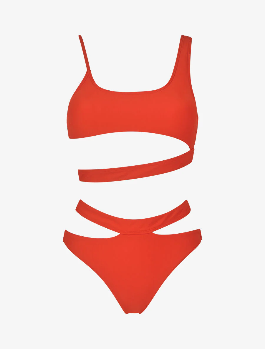 Bikini à bretelles asymétriques - Orange