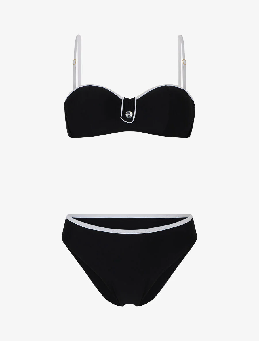 Bikini à détail strass et chouchou - Noir