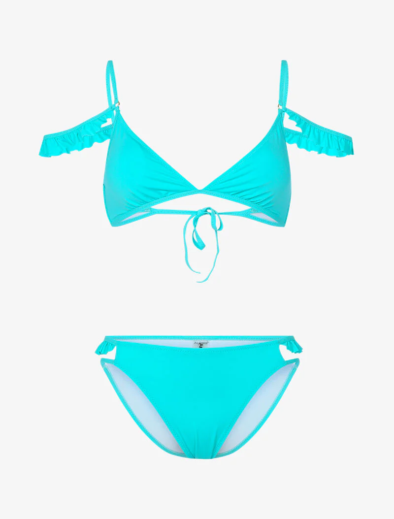 Bikini à double bretelles volantées - turquoise