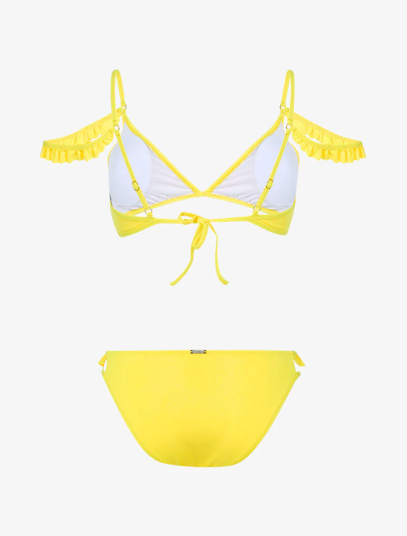 Bikini à double bretelles volantées - jaune - Image 2