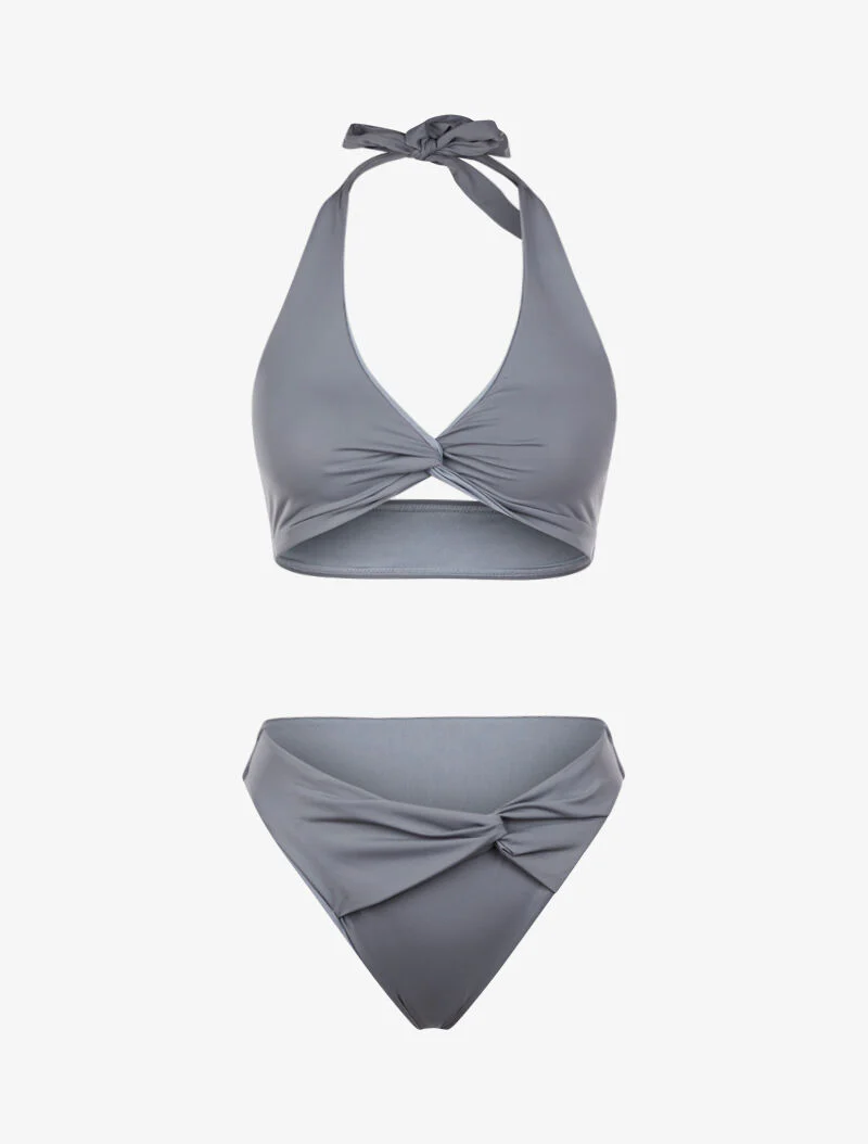 Bikini à effet torsadé - gris clair