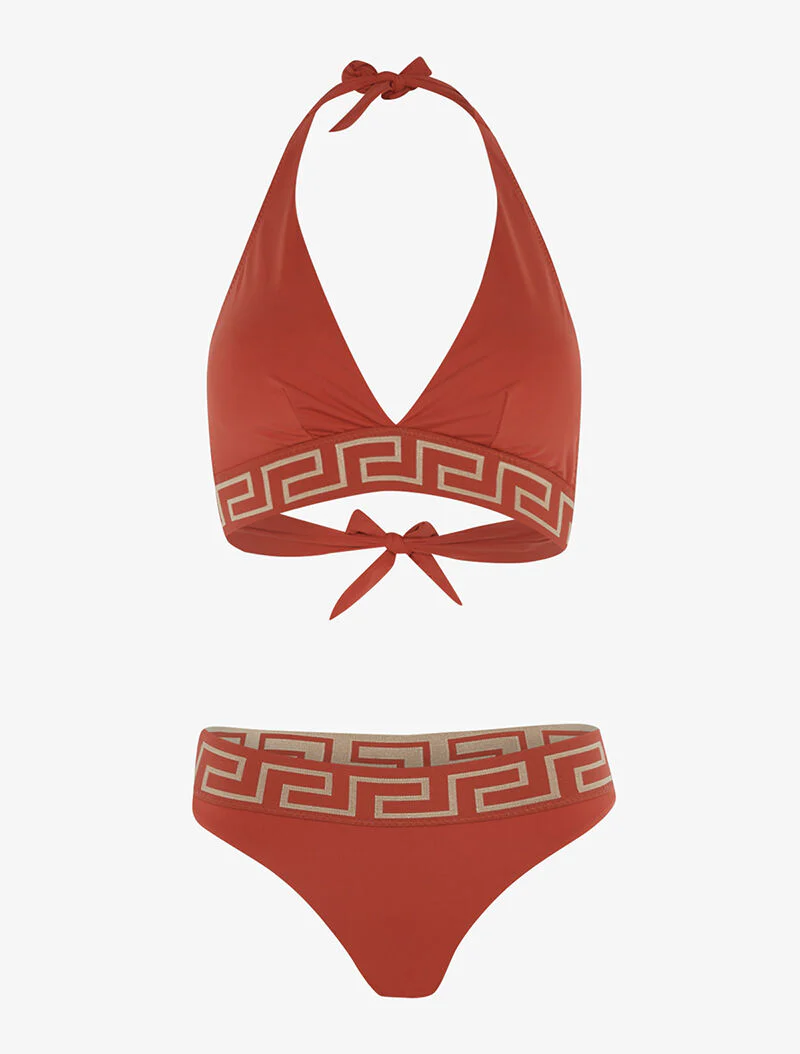 Bikini à imprimé grec - terre de sienne