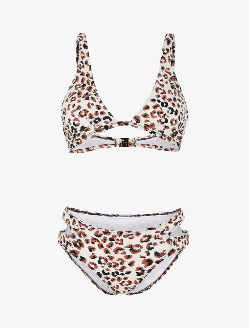 Bikini à imprimé léopard et découpes - camel