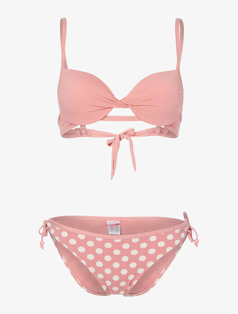 Bikini à imprimé pois - rose poudré - rose orange