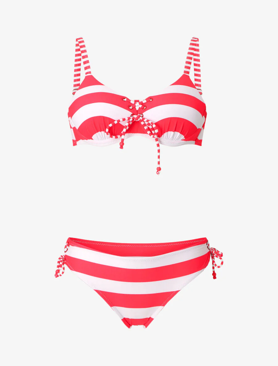 Bikini à lacet imprimé rayures - Fushia