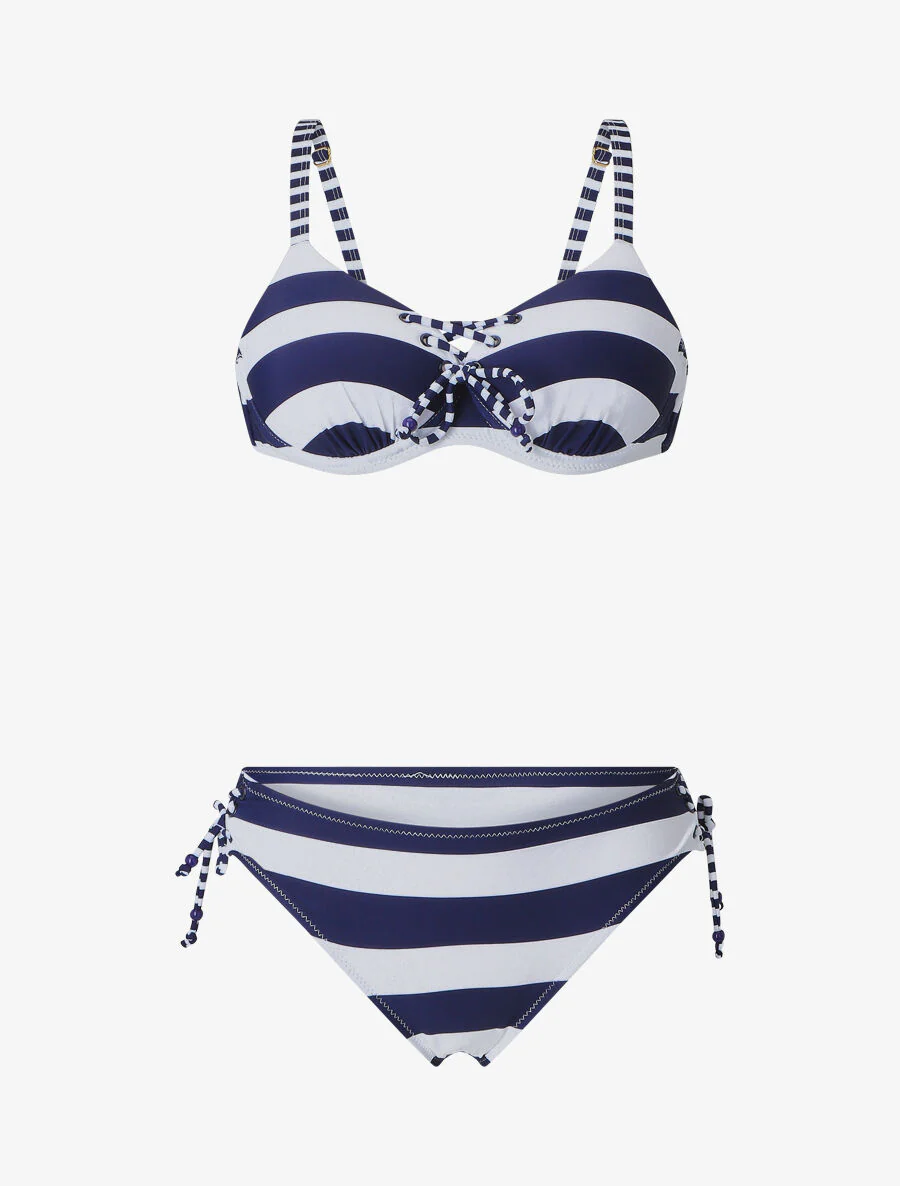 Bikini à lacet imprimé rayures - Marine