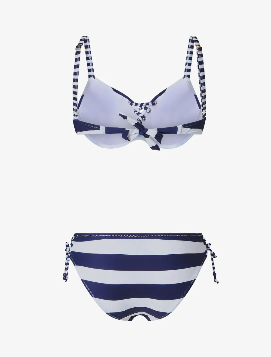 Bikini à lacet imprimé rayures - Marine - Image 2