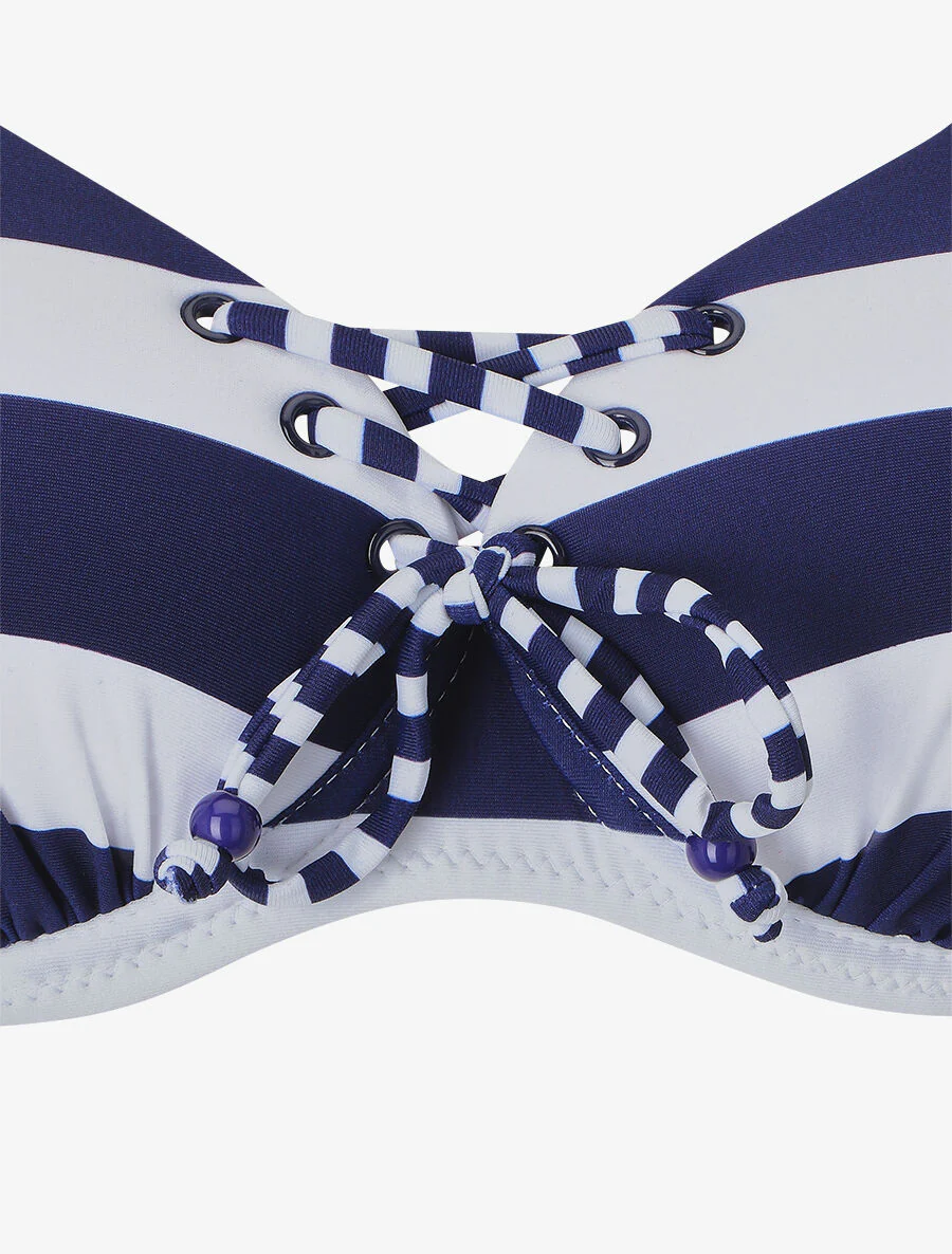 Bikini à lacet imprimé rayures - Marine - Image 3
