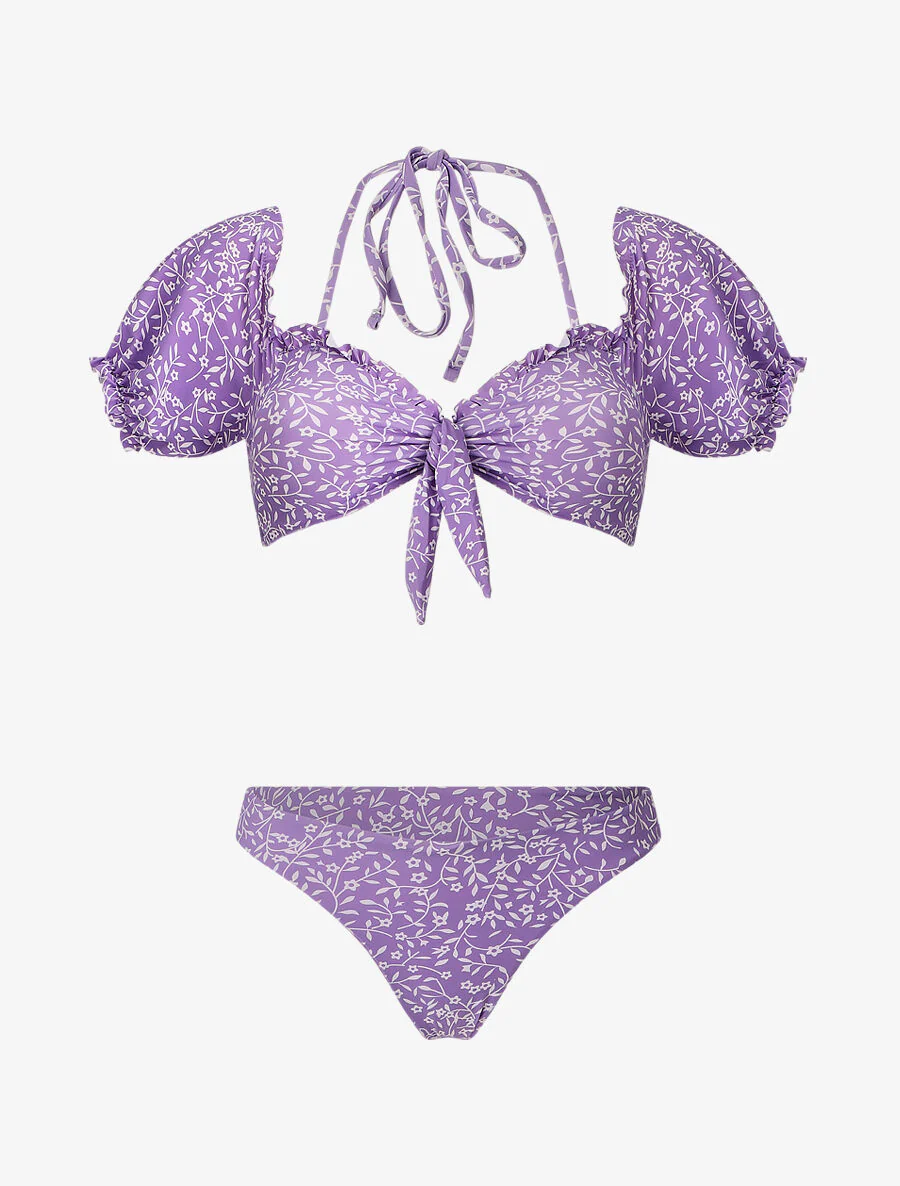 Bikini à manches courtes à imprimé fleuri - Lilas