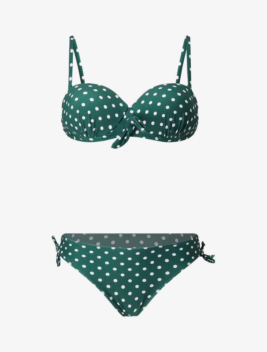 Bikini à pois et noeud - Vert foncé