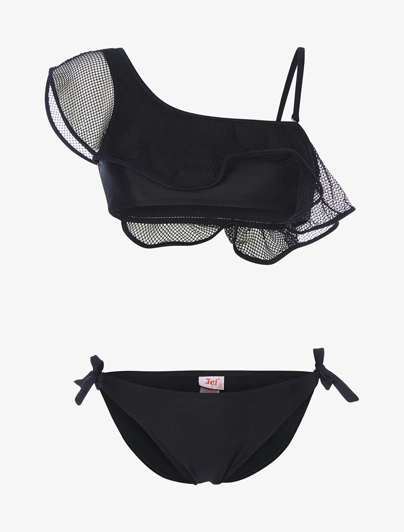 Bikini à volant et filet - noir