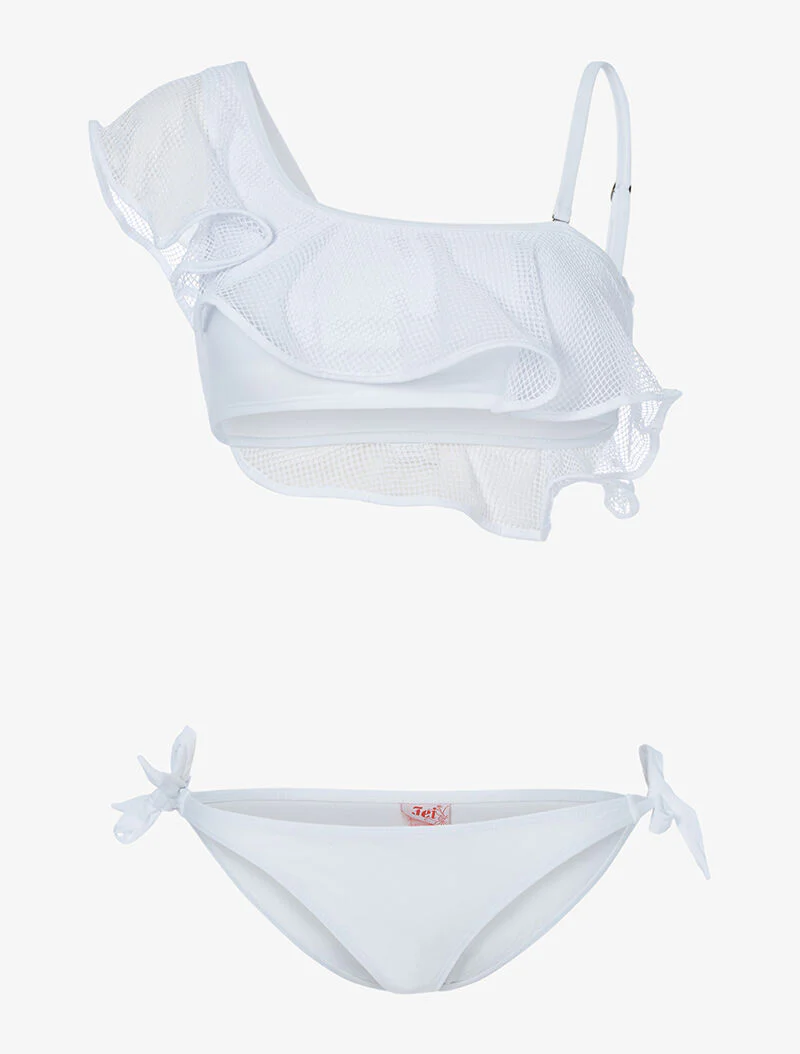 Bikini à volant et filet - blanc