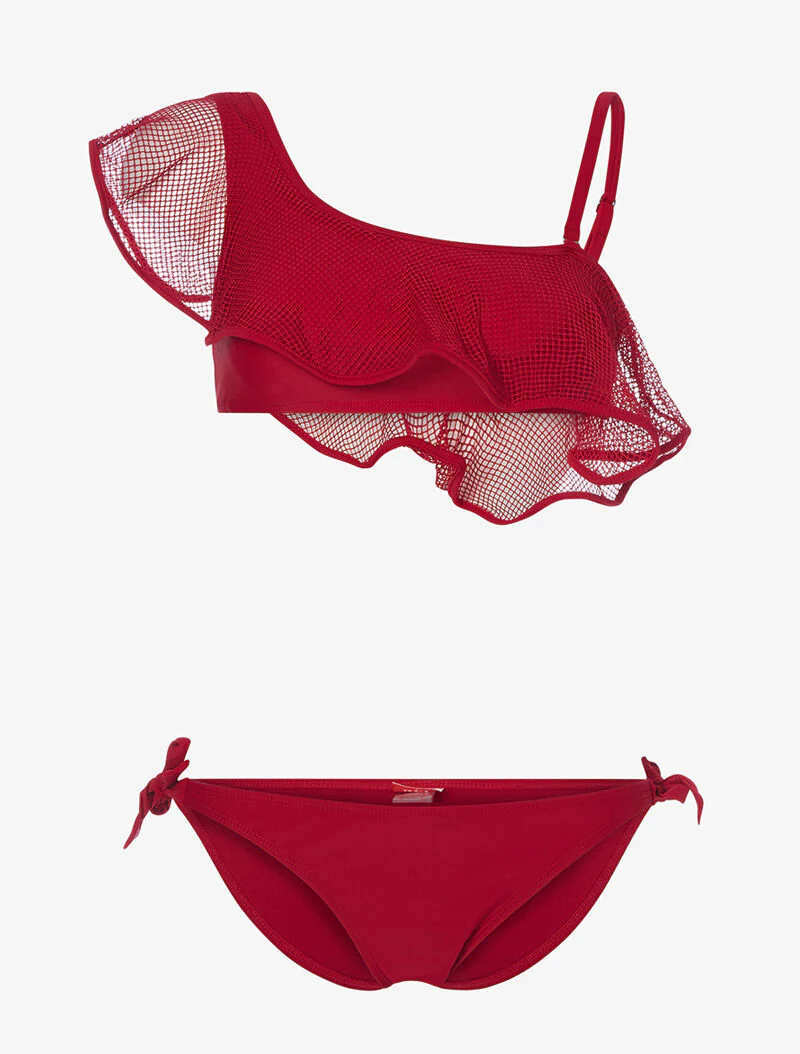 Bikini à volant et filet - bordeaux