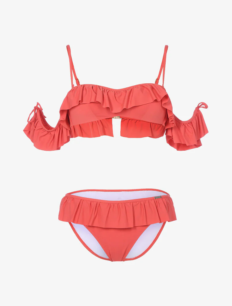 Bikini balconnet volanté - corail