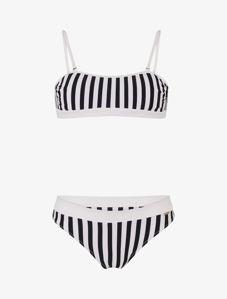Bikini bandeau à rayures - Noir
