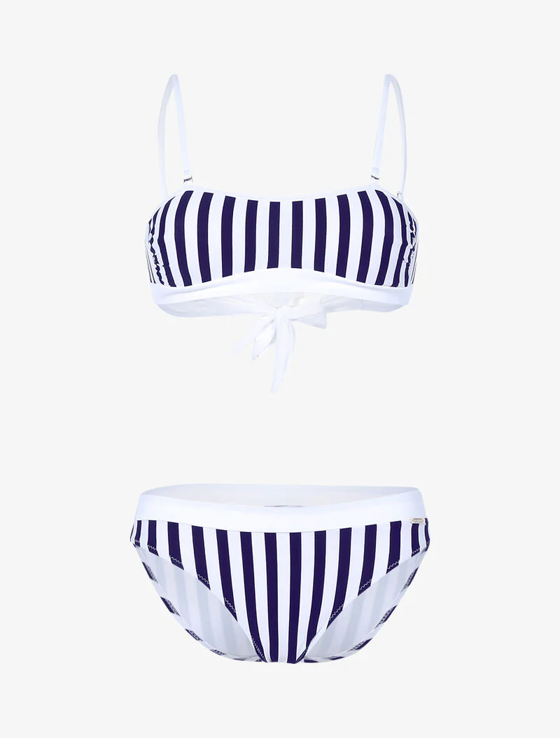 Bikini bandeau imprimé marinière - marine/blanc