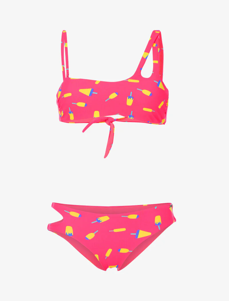 Bikini bandeau imprimé sorbets - fushia