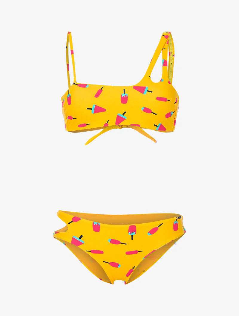 Bikini bandeau imprimé sorbets - moutarde