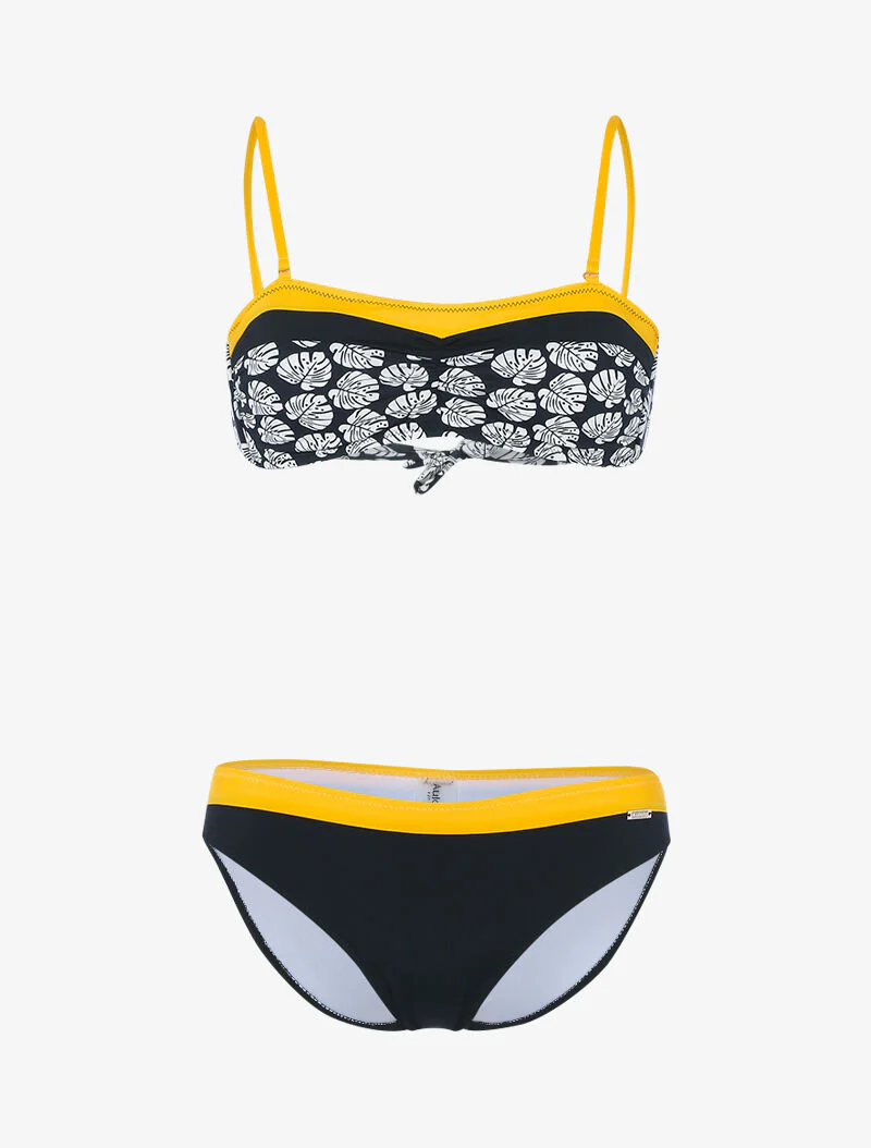 Bikini bicolore et haut imprimé - noir/jaune