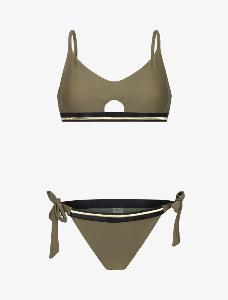 Bikini brassière à bandes dorées - kaki
