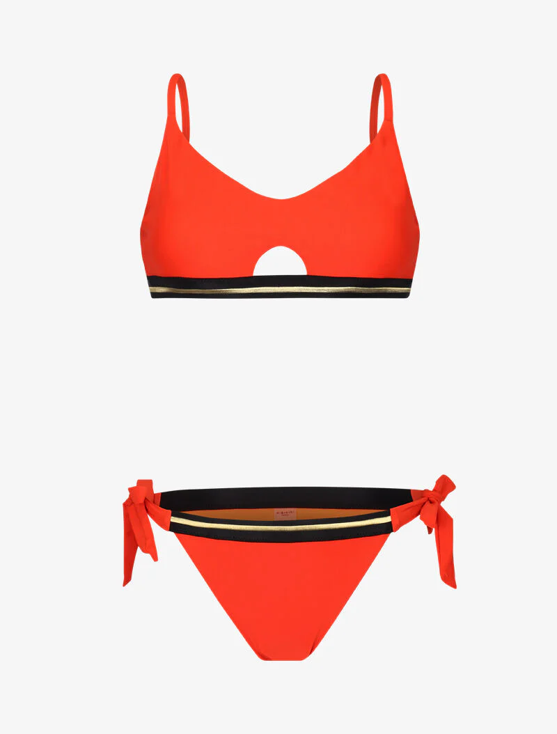 Bikini brassière à bandes dorées - orange